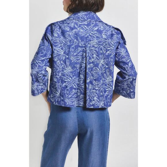 DEREK LAM 10 CROSBY Elijah Floral Cotton Blend Double-Breasted Crop Jacket - Picture 2 of 11